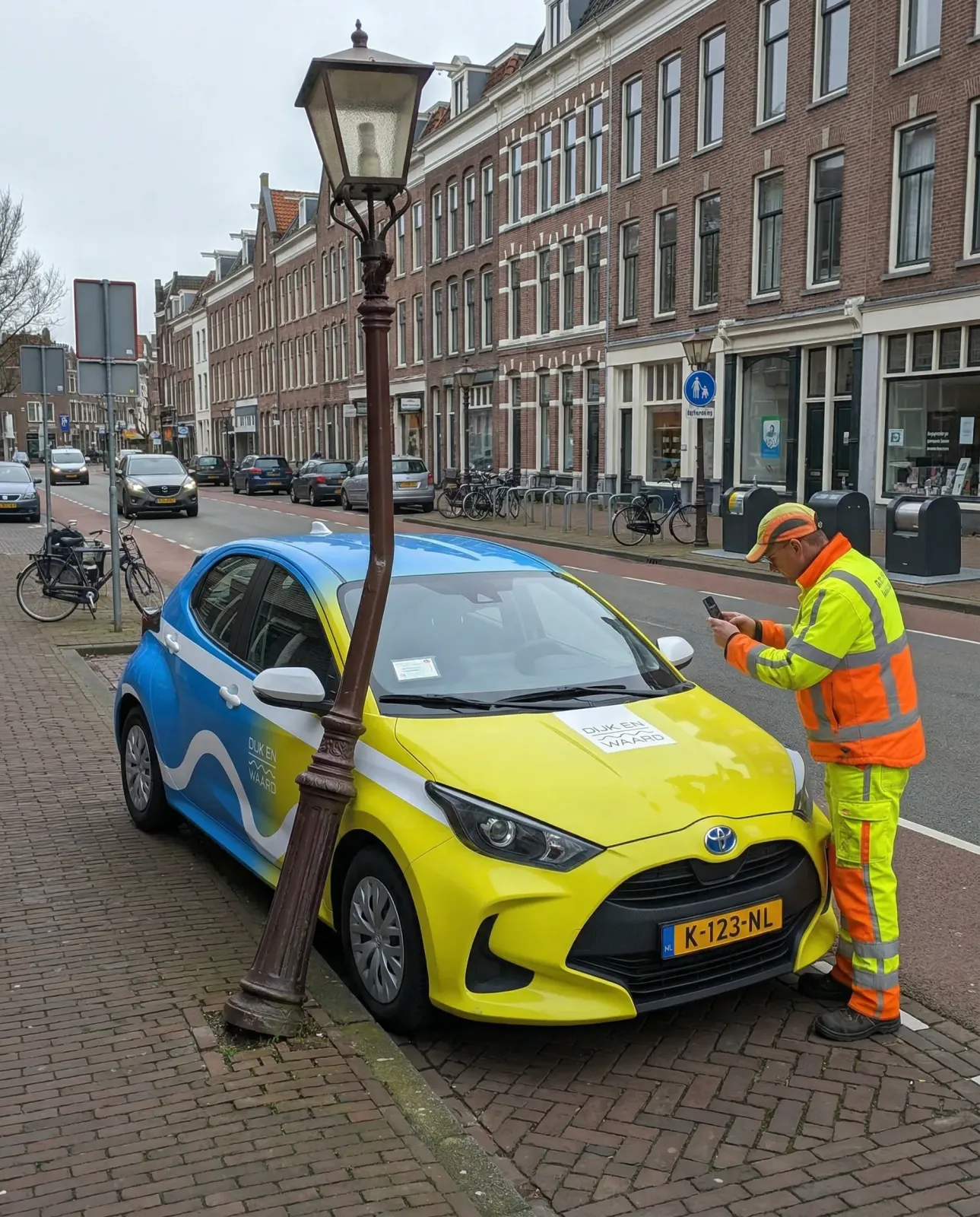 Medewerker voert een voertuiginspectie uit met de smartphone